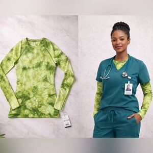 FIGS Salta Seamless Green Tie Dye XS Underscrub Long Sleeve Compression Stretchy